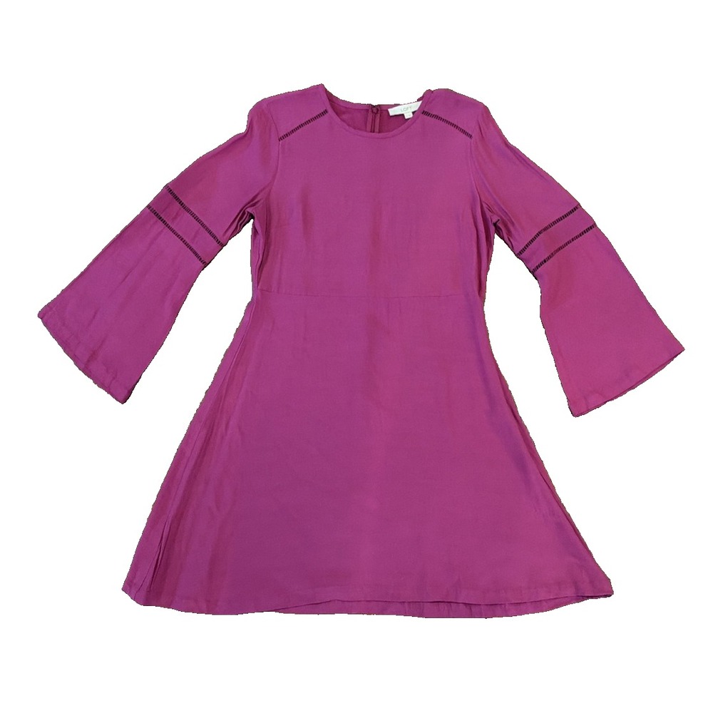 LOFT 12 Hot Pink Bell Flare Sleeve Dress Lattice Cut Out Details Boho Hippie
